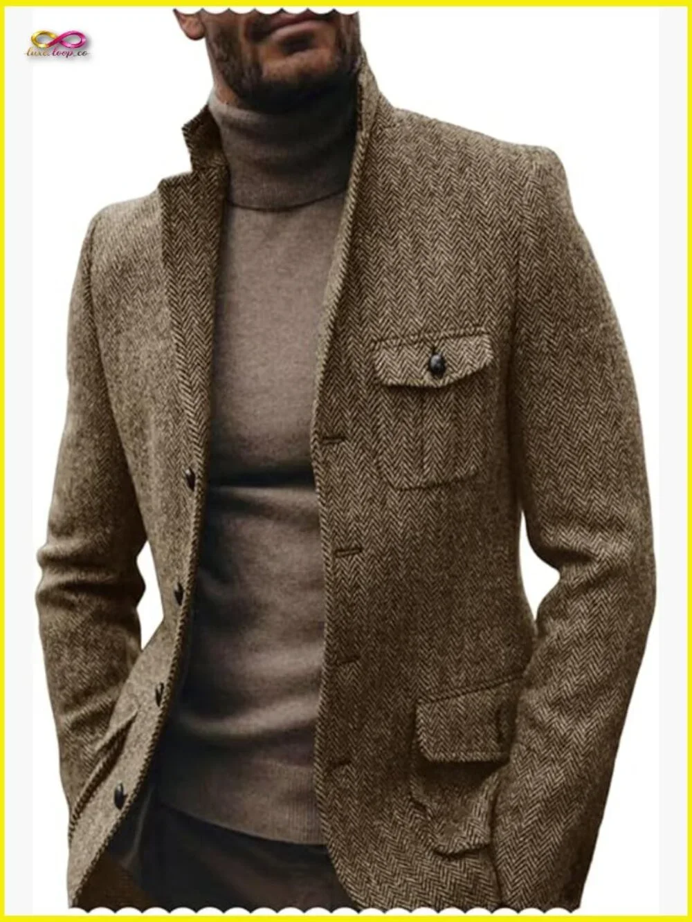 Herringbone Tweed Blazer Sport Coat Wool Blend Regular Fit Classic Business
